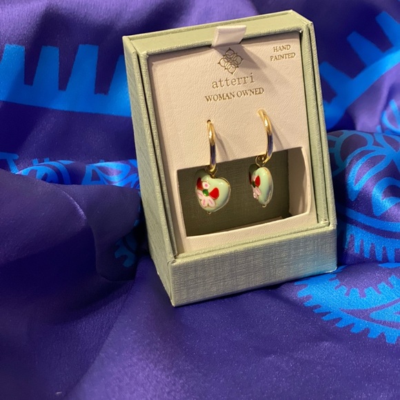 🌸💚✨ Hand-Painted Heart Charm Hoop Earrings - Atterri | Woman-Owned ✨💚🌸 - Picture 7 of 7